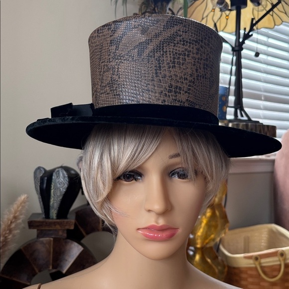Vintage Rafield Steampunk Topper Hat Black Velvet Snakeskin Victorian Top Hat main image 5